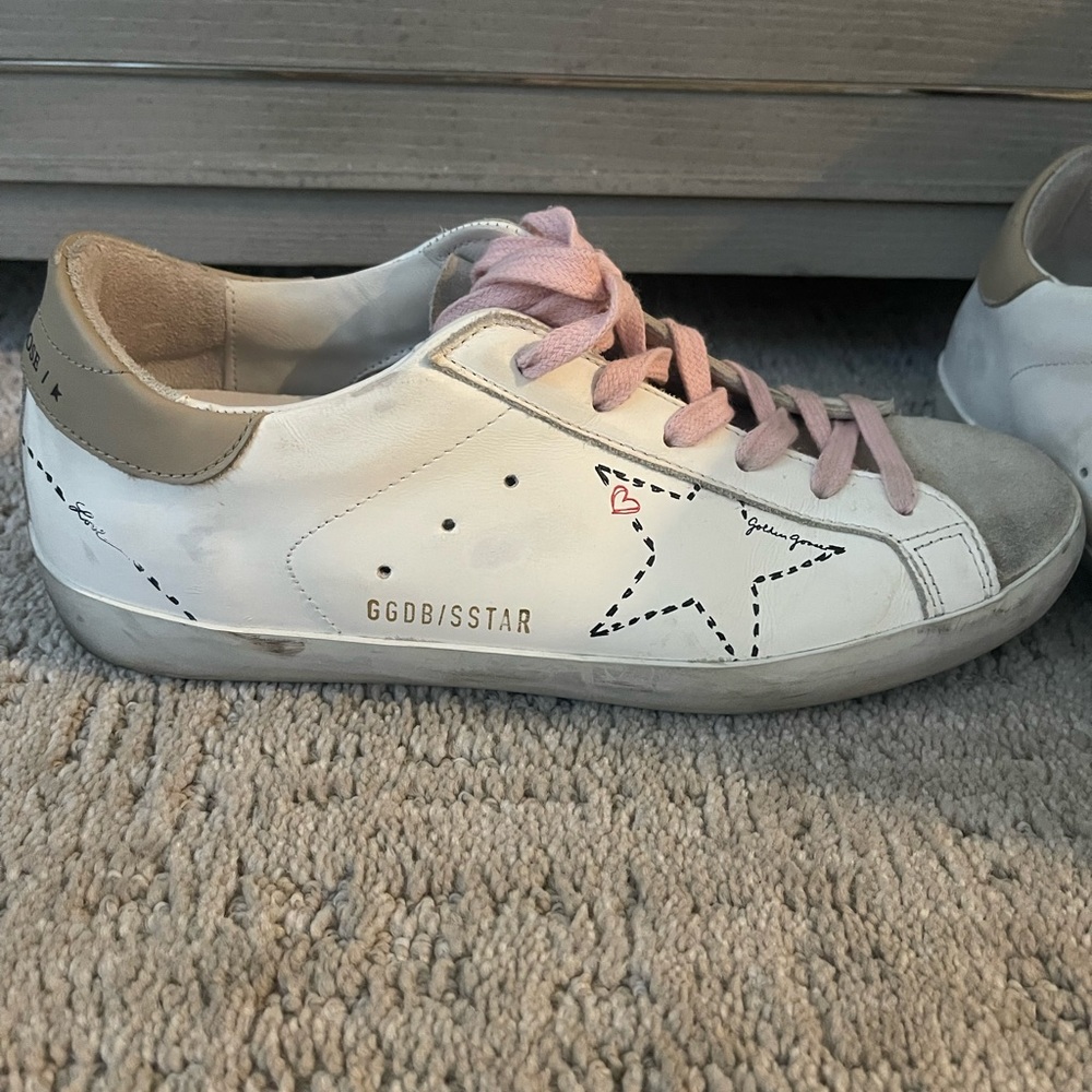 Golden Goose White and Pink Leather Sneakers Size 38